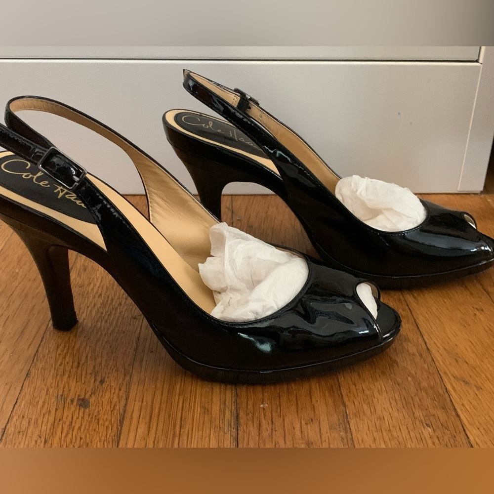 Cole Haan peep toe sling back - black patent